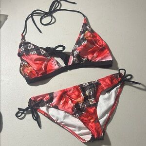 Hibiscus Bikini Set with Palaka pattern Bottom M and Top XXL more like L
